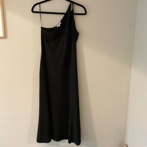 Topshop Black One-Shoulder Slip Dress